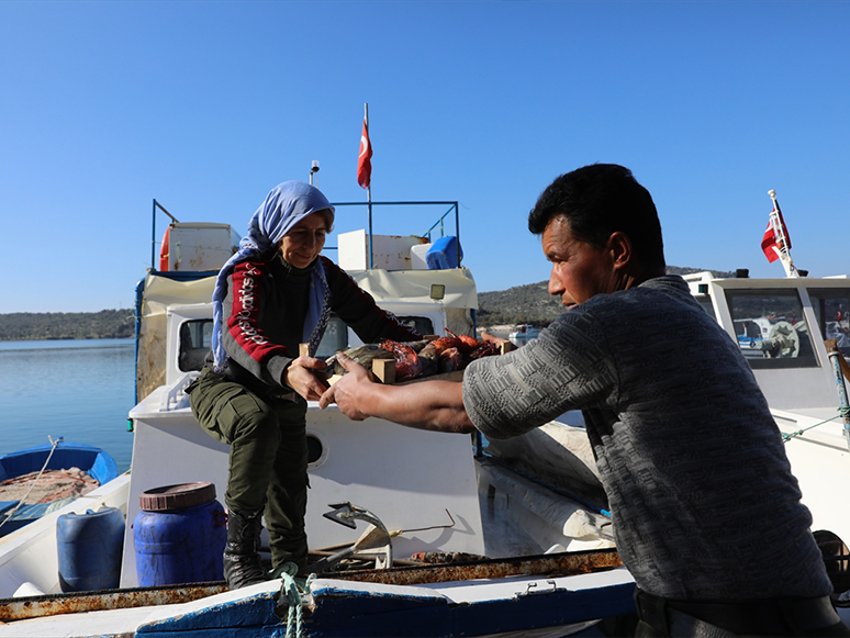 İzmir'de 2 Çocuk Annesi Kadın 20 Yıldır Eşiyle Tekne Balıkçılığı Yapıyor